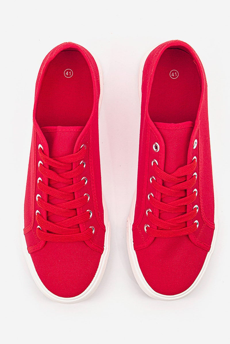 Tchibo Women Lace Up Canvas Casual Shoes, Red and White - Image 3